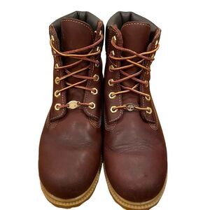 Timberland Womens Premium 6” Waterproof Boots 7.5 Burgundy Bloquette Lace Up